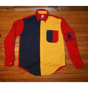 Vintage 90s Cowboy Equipment Mens S Red Blue Y Colorblock Western Shirt Made USA
